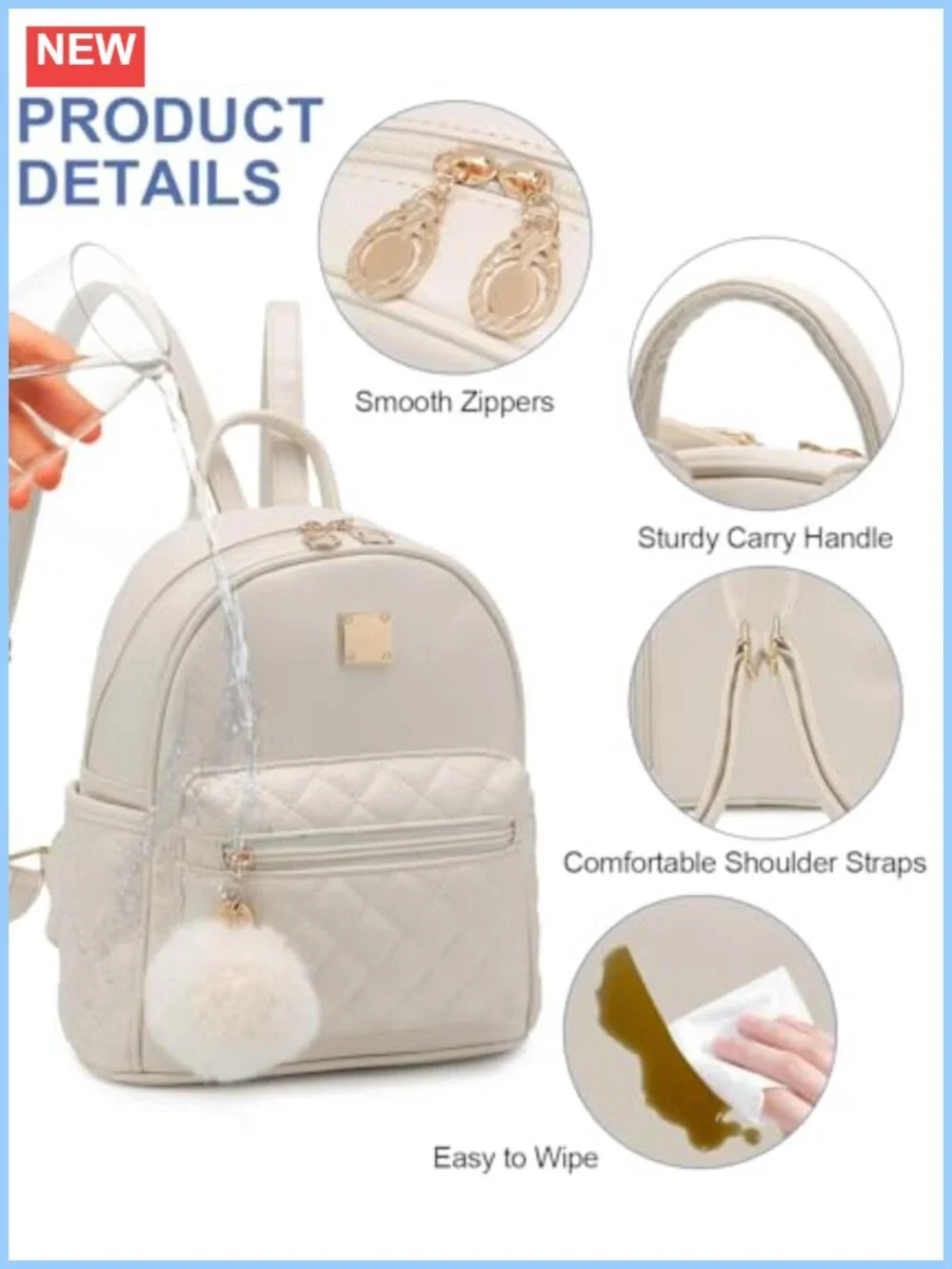 Vegan Leather Plaid Mini Backpack Purse Cute Women's Daypack